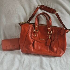 Coach Orange Coral Genuine Leather Satchel Handbag Purse G1273-F19247 12” X 7.5”